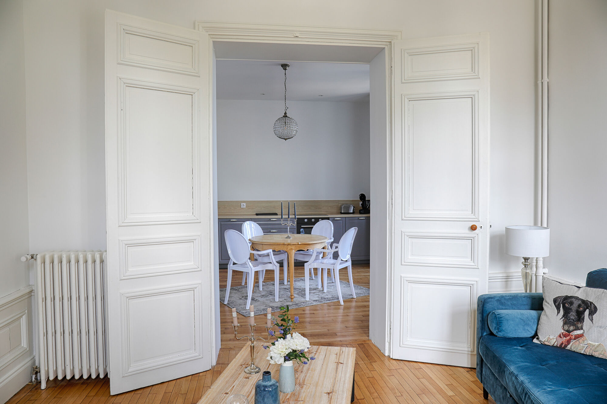 Salon de réception restauré, parquet en point de Hongrie